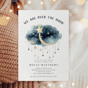 Invitation Au-dessus du Baby shower Moon Gold Stars