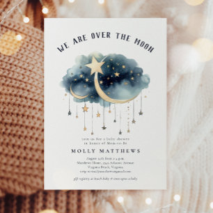 Invitation Au-dessus du Baby shower Moon Gold Stars
