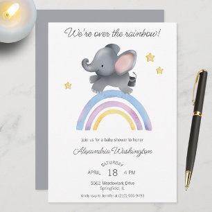 Invitation Au-dessus du Baby shower Rainbow Elephant