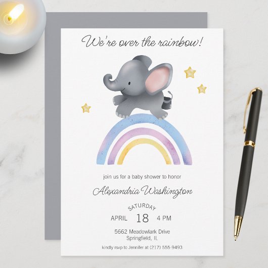 Invitation Au-dessus du Baby shower Rainbow Elephant