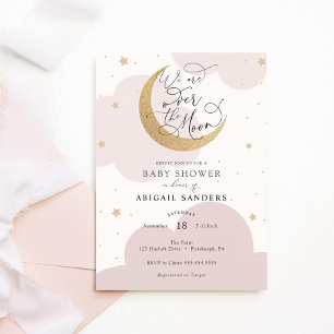 Invitation Au-dessus du Baby shower rose de la lune d'or