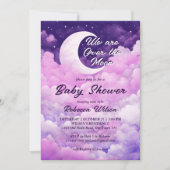 Invitation Au-dessus du baby shower rose pourpre de lune (Devant)