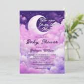 Invitation Au-dessus du baby shower rose pourpre de lune (Debout devant)