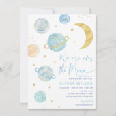 Invitation Au-dessus du Baby shower spatial pour garçons bleu (Devant)