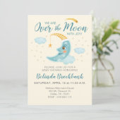 Invitation Au-dessus du Baby shower spatial pour garçons bleu (Debout devant)