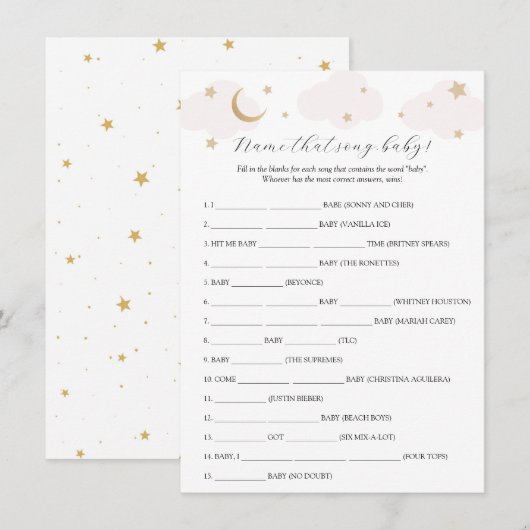 Invitation Au-dessus du nom de la lune qui chante Baby shower (Devant / Derrière)