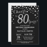 Invitation au diamant de 80e anniversaire Black an<br><div class="desc">80e anniversaire Invitation avec Arrière - plan Diamant de Parties scintillant noir et argent. Confetti d'argent. Anniversaire adulte. Hommes ou femmes,  anniversaire. Pour plus de personnalisation,  cliquez sur le bouton "Customiser" et utilisez notre outil de conception pour modifier ce modèle.</div>