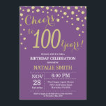 Invitation au diamant du 100e anniversaire de Purp<br><div class="desc">Invitation au 100e anniversaire avec Arrière - plan Diamant de Parties scintillant violet et or. Gold Confetti. Anniversaire adulte. Hommes ou femmes,  anniversaire. Pour plus de personnalisation,  cliquez sur le bouton "Customiser" et utilisez notre outil de conception pour modifier ce modèle.</div>