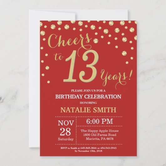 Invitation au diamant du 13e anniversaire de Red a (Devant)