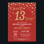 Invitation au diamant du 13e anniversaire de Red a<br><div class="desc">13e Invitation d'anniversaire avec Arrière - plan Diamant de Parties scintillant Rouge et Or. Gold Confetti.Anniversaire enfant. Anniversaire des garçons ou des filles.
Pour plus de personnalisation,  cliquez sur le bouton "Customiser" et utilisez notre outil de conception pour modifier ce modèle.</div>