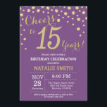 Invitation au diamant du 15e anniversaire de Purpl<br><div class="desc">15e anniversaire Invitation avec Arrière - plan Diamant de Parties scintillant violet et or. Gold Confetti.Anniversaire enfant. Anniversaire des garçons ou des filles.
Pour plus de personnalisation,  cliquez sur le bouton "Customiser" et utilisez notre outil de conception pour modifier ce modèle.</div>