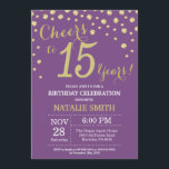 Invitation au diamant du 15e anniversaire de Purpl<br><div class="desc">15e anniversaire Invitation avec Arrière - plan Diamant de Parties scintillant violet et or. Gold Confetti.Anniversaire enfant. Anniversaire des garçons ou des filles.
Pour plus de personnalisation,  cliquez sur le bouton "Customiser" et utilisez notre outil de conception pour modifier ce modèle.</div>