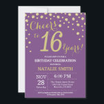 Invitation au diamant du 16e anniversaire de Purpl<br><div class="desc">16e anniversaire Invitation avec Arrière - plan Diamant de Parties scintillant violet et or. Gold Confetti.Anniversaire enfant. Anniversaire des garçons ou des filles.
Pour plus de personnalisation,  cliquez sur le bouton "Customiser" et utilisez notre outil de conception pour modifier ce modèle.</div>