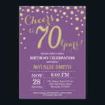 Invitation au diamant du 70e anniversaire de Purpl<br><div class="desc">70e anniversaire Invitation avec Arrière - plan Diamant de Parties scintillant violet et or. Gold Confetti. Anniversaire adulte. Hommes ou femmes,  anniversaire. Pour plus de personnalisation,  cliquez sur le bouton "Customiser" et utilisez notre outil de conception pour modifier ce modèle.</div>