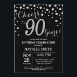 Invitation au diamant du 90e anniversaire de Black<br><div class="desc">90e anniversaire Invitation avec Arrière - plan Diamant de Parties scintillant noir et argent. Confetti d'argent. Anniversaire adulte. Hommes ou femmes,  anniversaire. Pour plus de personnalisation,  cliquez sur le bouton "Customiser" et utilisez notre outil de conception pour modifier ce modèle.</div>