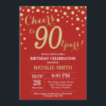 Invitation au diamant du 90e anniversaire Red and<br><div class="desc">90e anniversaire Invitation avec Arrière - plan de diamants de la Parties scintillant rouge et or. Gold Confetti. Anniversaire adulte. Hommes ou femmes,  anniversaire. Pour plus de personnalisation,  cliquez sur le bouton "Customiser" et utilisez notre outil de conception pour modifier ce modèle.</div>
