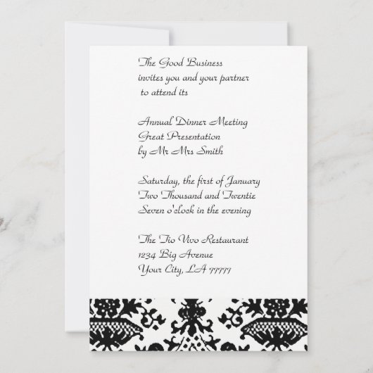 Invitation au dîner annuel de présentation d'affai (Dos)