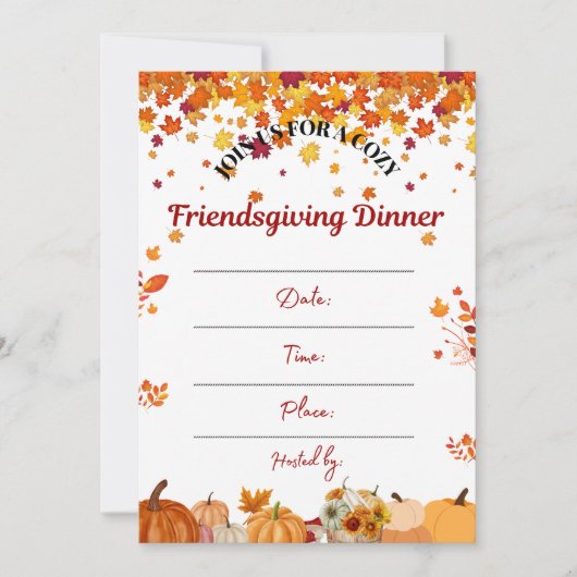 Invitation au dîner convivial de Friendsgiving d'a (Devant)