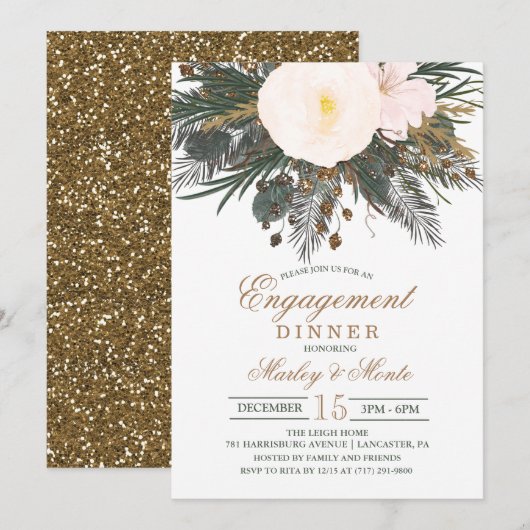 Invitation au dîner de fiançailles Floral d'hiver (Devant / Derrière)