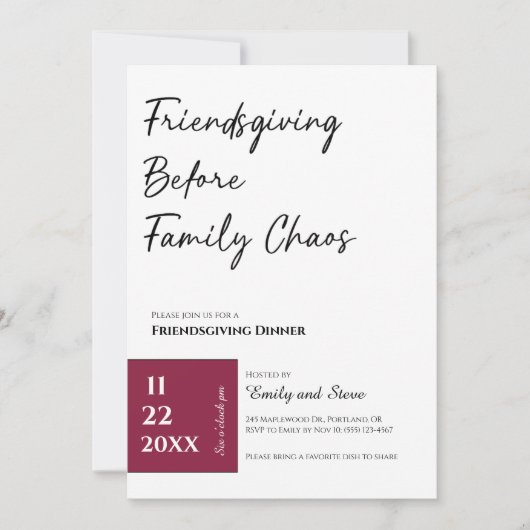 Invitation au dîner de Friendsgiving (Devant)