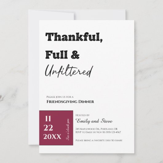 Invitation au dîner de Friendsgiving (Devant)