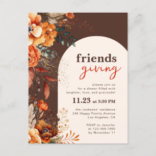 Invitation au dîner de Friendsgiving à motif flora