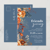Invitation au dîner de Friendsgiving à motif flora (Devant / Derrière)