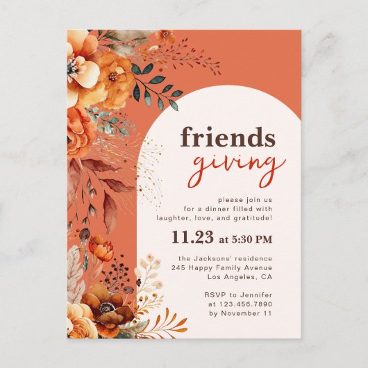Invitation au dîner de Friendsgiving florale autom (Devant)