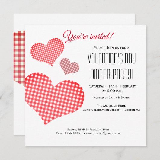 Invitation au dîner de la Saint-Valentin au cœur r (Devant / Derrière)