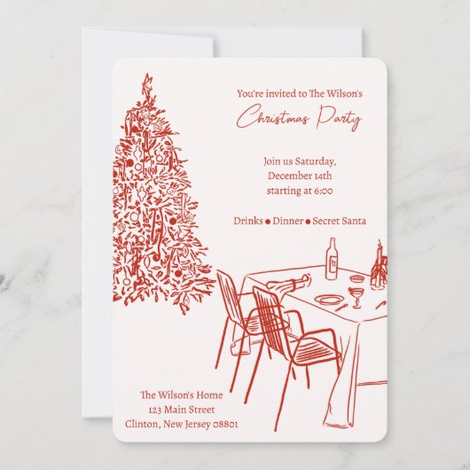 Invitation au dîner de Noël de la soirée rouge (Devant)