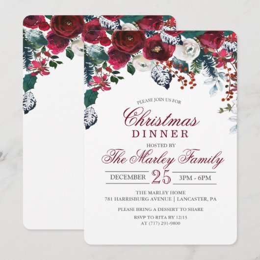 Invitation au dîner de Noël et fête de vacances (Devant / Derrière)