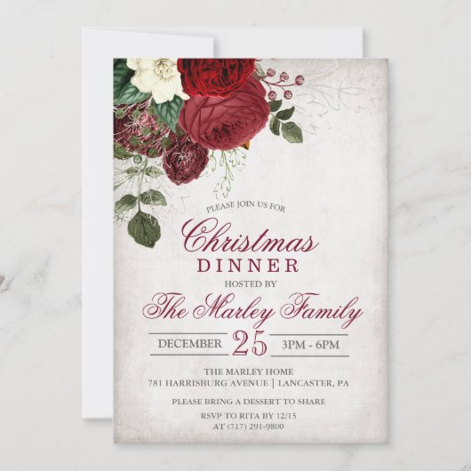Invitation au dîner de Noël et fête de vacances (Devant)