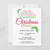 Invitation au dîner de Noël Feuille Holly (Devant)