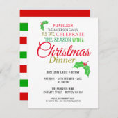 Invitation au dîner de Noël Feuille Holly (Devant / Derrière)