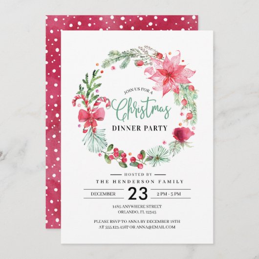 Invitation au dîner de Noël Wreath (Devant / Derrière)