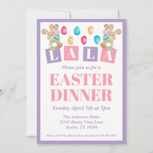 Invitation au dîner de Pâques de La La Easter Bunn (Devant)