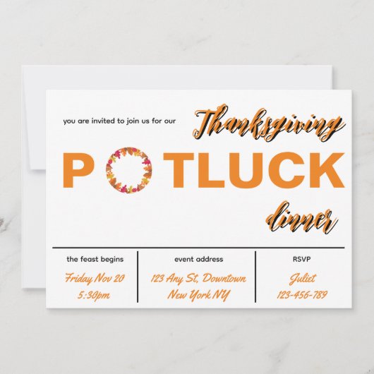 Invitation au dîner de potluck de Thanksgiving (Devant)
