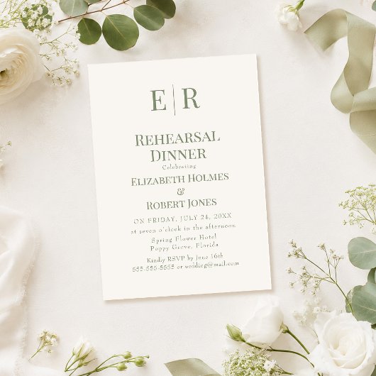 Invitation au dîner de répétition à monogramme Oli