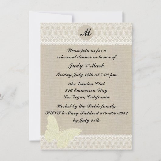 Invitation au dîner de répétition avec monogramme (Devant)