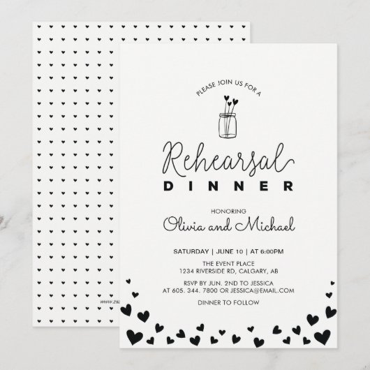 Invitation au dîner de répétition Black & White |  (Devant / Derrière)