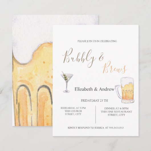 Invitation au dîner de répétition Bubbly & Braws (Devant / Derrière)
