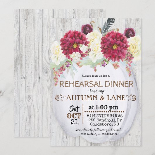 Invitation au dîner de répétition d'automne rustiq (Devant / Derrière)