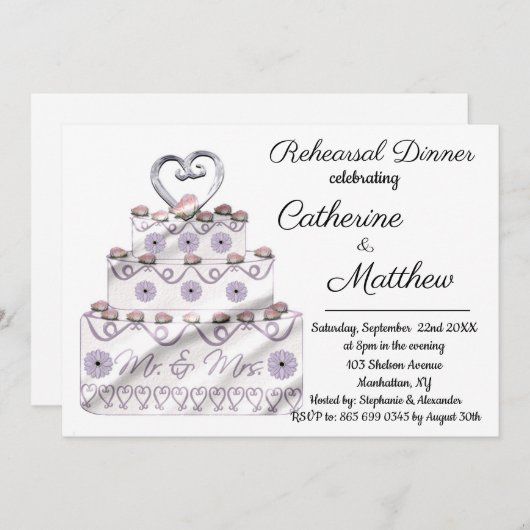 Invitation au dîner de répétition de gâteau Mariag (Devant / Derrière)