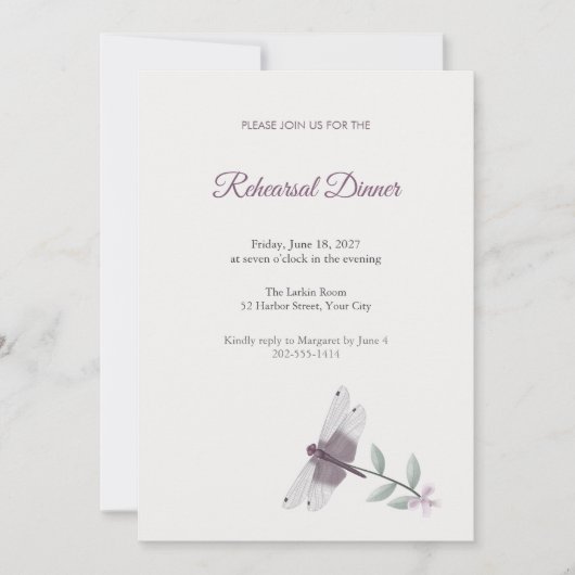 Invitation au dîner de répétition de la libellule (Devant)