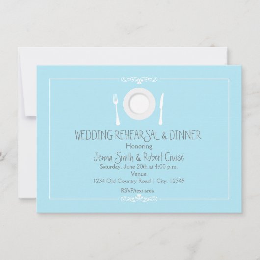 Invitation au dîner de répétition de mariage Bleu  (Devant)