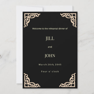 Invitation au dîner de répétition de mariage noir 