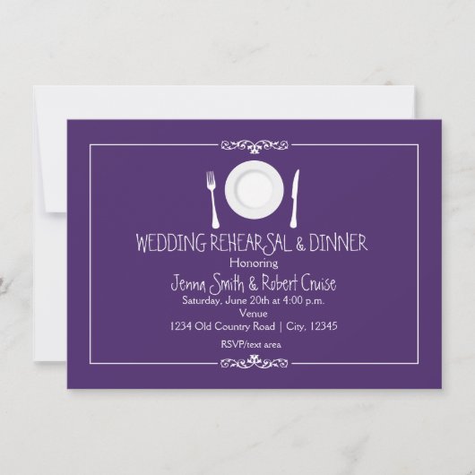 Invitation au dîner de répétition de mariage viole (Devant)