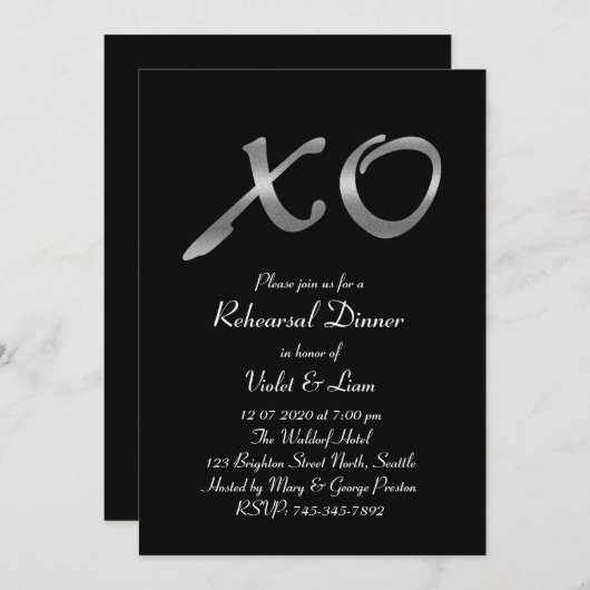 Invitation au dîner de répétition de Silver XO (Devant / Derrière)