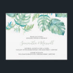 Invitation au dîner de répétition des feuilles de<br><div class="desc">Invitez vos invités à votre dîner de répétition avec ma carte d'invitation postale tropicale. Le design présente mes feuilles de palmier monstera originales à l'aquarelle dans des nuances de vert, de turquoise et de bleu. Vos noms sont inscrits dans une typographie de lettrage manuscrit moderne. La carte est au verso...</div>