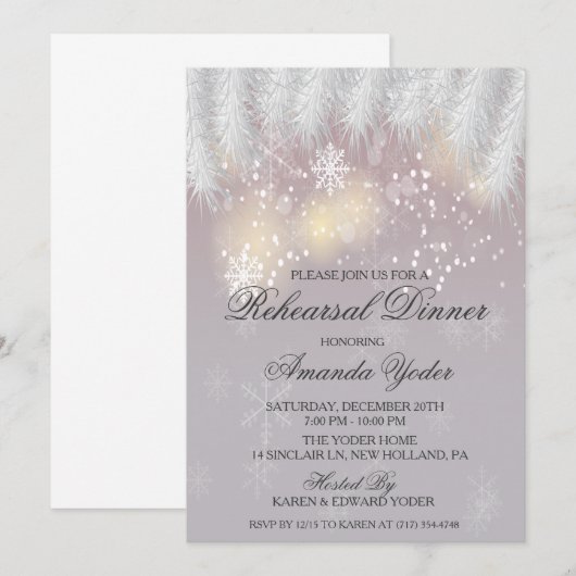 Invitation au dîner de répétition Flocon de neige (Devant / Derrière)